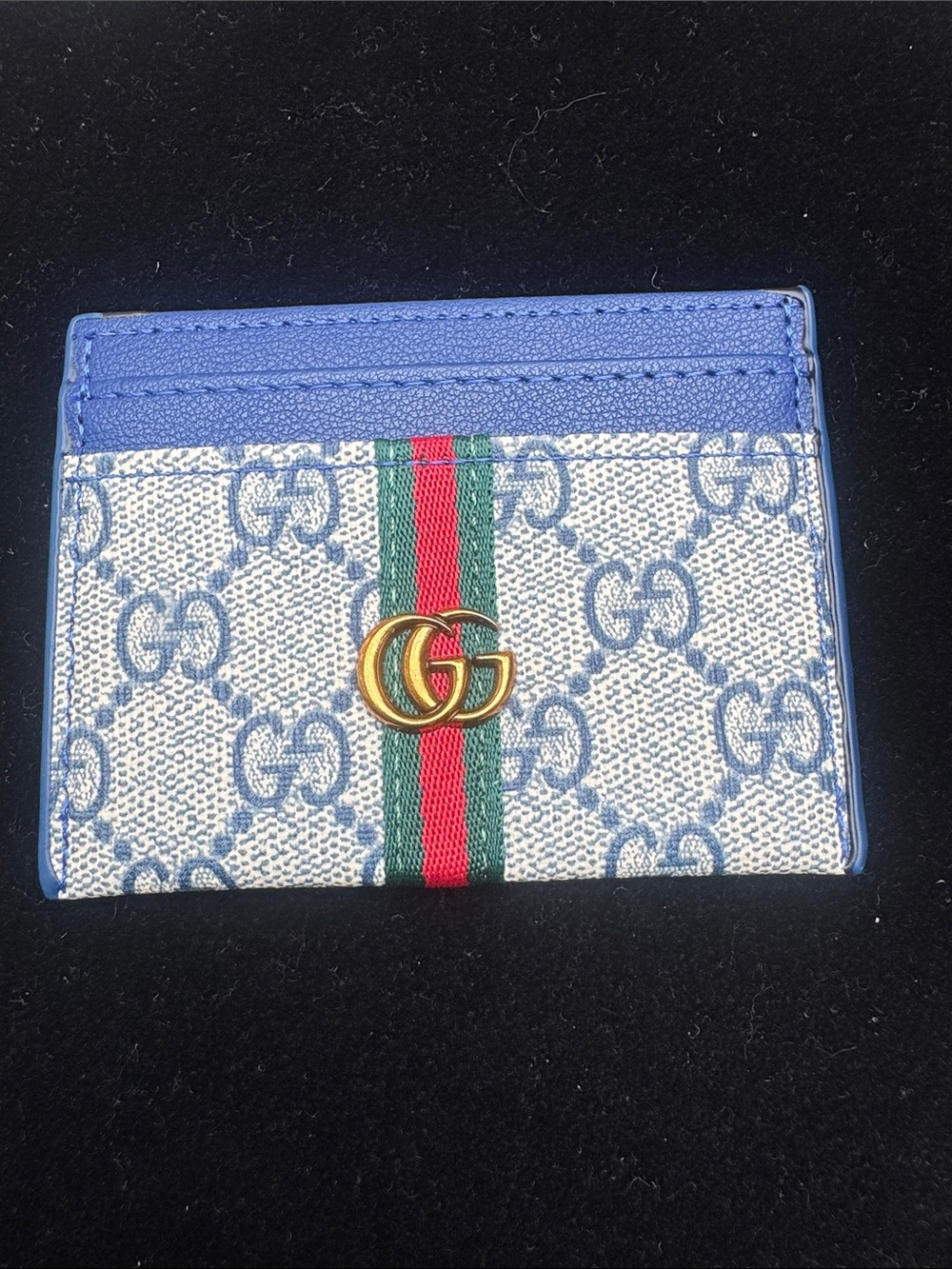 Card holder 5 slips for cards Blue Supreme Card Holder with Green-Red Web